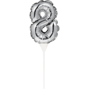 Bulk Pack of 2 Silver 8 Number Balloon Cake Topper