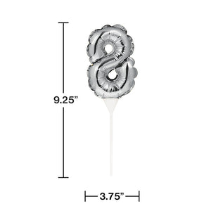 Bulk Pack of 2 Silver 8 Number Balloon Cake Topper