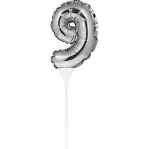 Bulk Pack of 2 Silver 9 Number Balloon Cake Topper