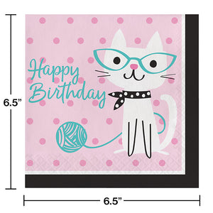 Bulk Pack of 32 Purr-Fect Cat Party Birthday Napkins