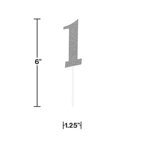 Bulk Pack of 2 Silver Number One Cake Topper