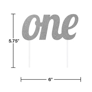 Bulk Pack of 2 Silver "One" Cake Topper