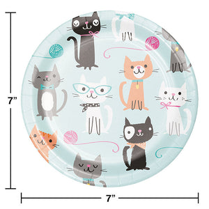 Bulk Pack of 24 Purr-Fect Cat Party Paper Dessert Plates