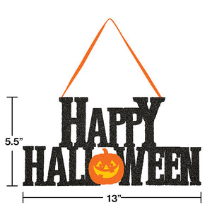 Bulk Pack of 3 Happy Halloween Glitter Hanging Sign