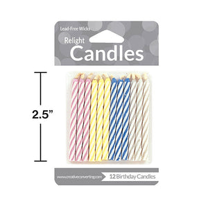 Bulk Pack of 60 Striped Magic Relight Candles