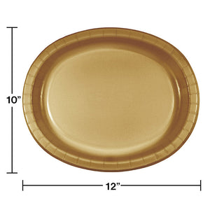 Bulk Pack of 16 Glittering Gold Paper Oval Platter 10" X 12"