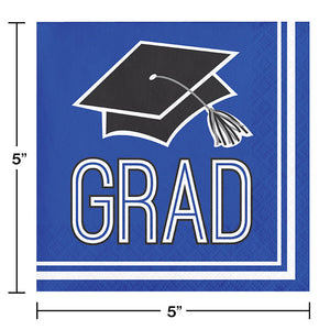 Bulk Pack of 72 Blue Graduation Beverage Napkins