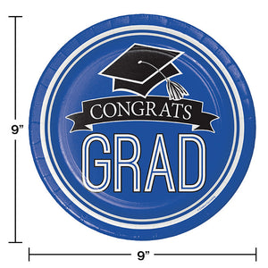 Bulk Pack of 36 Blue Graduation Paper Plates