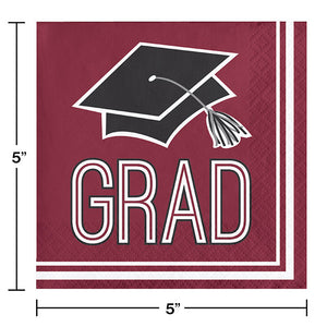 Bulk Pack of 72 Burgundy Graduation Red Beverage Napkins