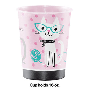 Bulk Pack of 4 16 oz Purr-Fect Cat Party Plastic Keepsake Cup