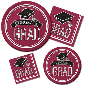 Bulk Pack of 36 Burgundy Graduation Red Paper Plates