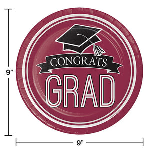 Bulk Pack of 36 Burgundy Graduation Red Paper Plates