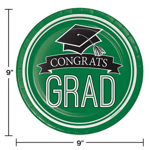 Bulk Pack of 36 Green Graduation Paper Plates