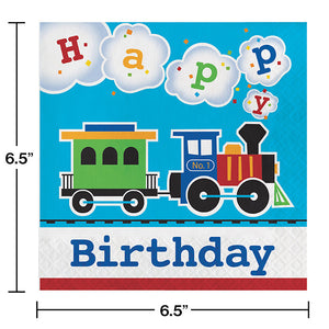 Bulk Pack of 32 All Aboard Train Birthday Napkins