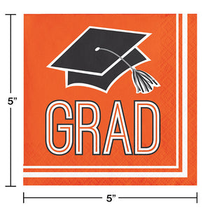 Bulk Pack of 72 Orange Graduation Beverage Napkins