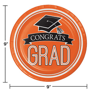 Bulk Pack of 36 Orange Graduation Paper Plates