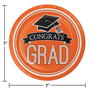 Bulk Pack of 36 Orange Graduation Paper Dessert Plates