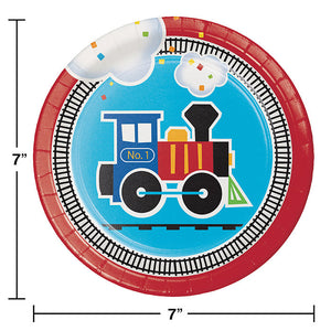 Bulk Pack of 24 All Aboard Train Paper Dessert Plates