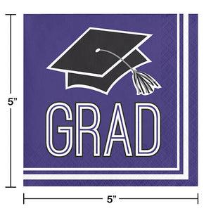 Bulk Pack of 72 Purple Graduation Beverage Napkins