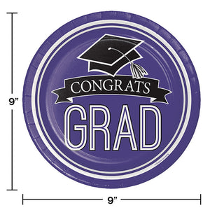 Bulk Pack of 36 Purple Graduation Paper Plates