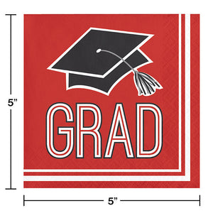 Bulk Pack of 72 Red Graduation Beverage Napkins