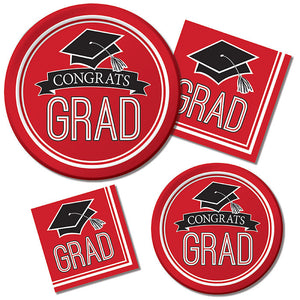 Bulk Pack of 36 Red Graduation Paper Plates