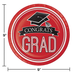 Bulk Pack of 36 Red Graduation Paper Plates