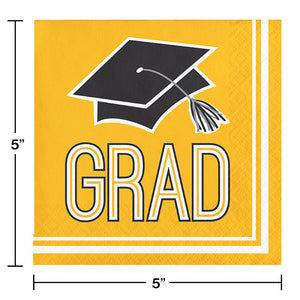 Bulk Pack of 72 Yellow Graduation Beverage Napkins