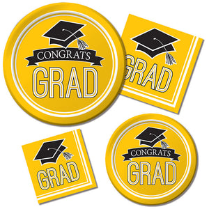 Bulk Pack of 36 Yellow Graduation Paper Plates