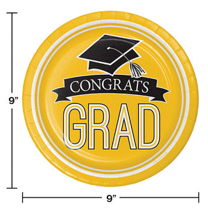 Bulk Pack of 36 Yellow Graduation Paper Plates