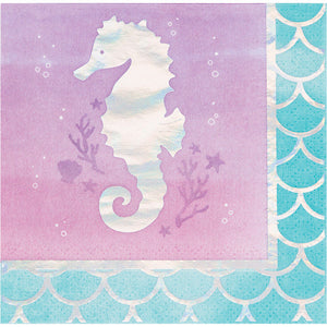 Bulk Pack of 32 Iridescent Mermaid Party Beverage Napkins