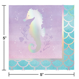 Bulk Pack of 32 Iridescent Mermaid Party Beverage Napkins