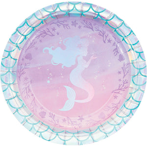 Bulk Pack of 16 Iridescent Mermaid Party Paper Dessert Plates