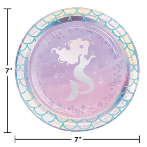 Bulk Pack of 16 Iridescent Mermaid Party Paper Dessert Plates