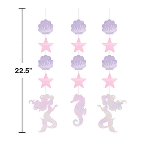 Bulk Pack of 6 Iridescent Mermaid Party Hanging Cutouts