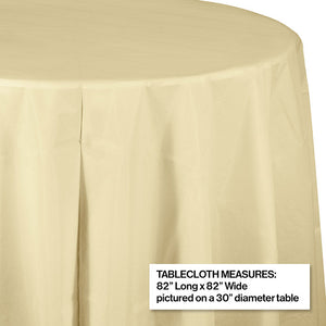 Bulk Pack of 2 Ivory Round Plastic Tablecover, 82"