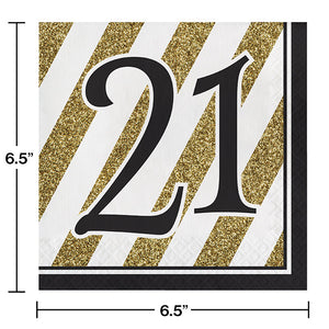 Bulk Pack of 32 Black & Gold 21st Birthday Napkins