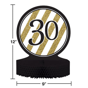 Bulk Pack of 2 Black & Gold 30th Birthday Centerpiece