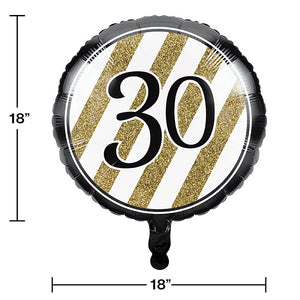 Bulk Pack of 2 Black & Gold "30" Metallic Balloon 18"