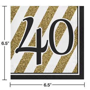 Bulk Pack of 32 Black & Gold 40th Birthday Napkins