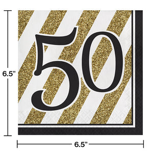 Bulk Pack of 32 Black & Gold 50th Birthday Napkins