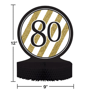 Bulk Pack of 2 Black & Gold 80th Birthday Centerpiece