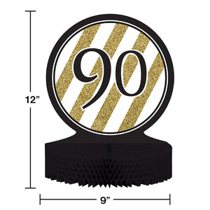 Bulk Pack of 2 Black & Gold 90th Birthday Centerpiece