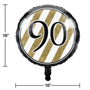 Bulk Pack of 2 Black & Gold "90" Metallic Balloon 18"