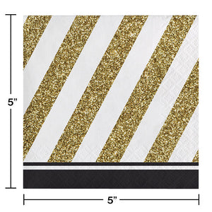 Bulk Pack of 48 Black & Gold Beverage Napkin, 3 Ply