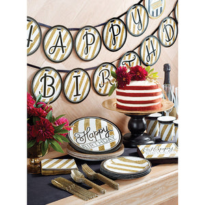 Bulk Pack of 16 Black & Gold Paper Plates