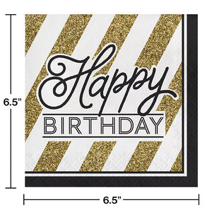 Bulk Pack of 32 Black & Gold Birthday Napkins