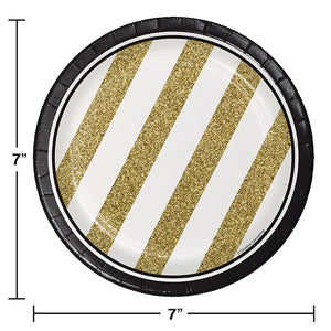 Bulk Pack of 24 Black & Gold Paper Dessert Plates