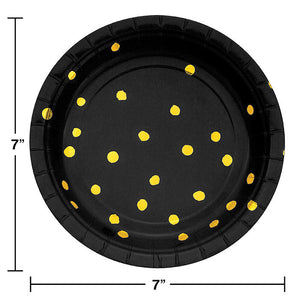 Bulk Pack of 16 Black & Gold Foil Dot Paper Dessert Plates