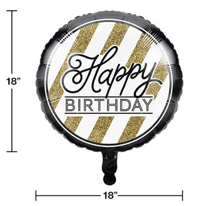 Bulk Pack of 2 Black & Gold Happy Birthday Metallic Balloon 18"